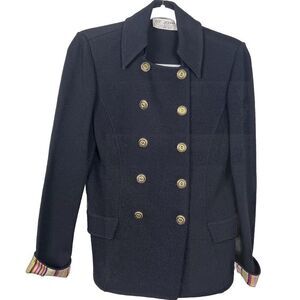 St John Collection By‎ Marie Gray Black Knit Blazer Women's Size 2 Gold Buttons